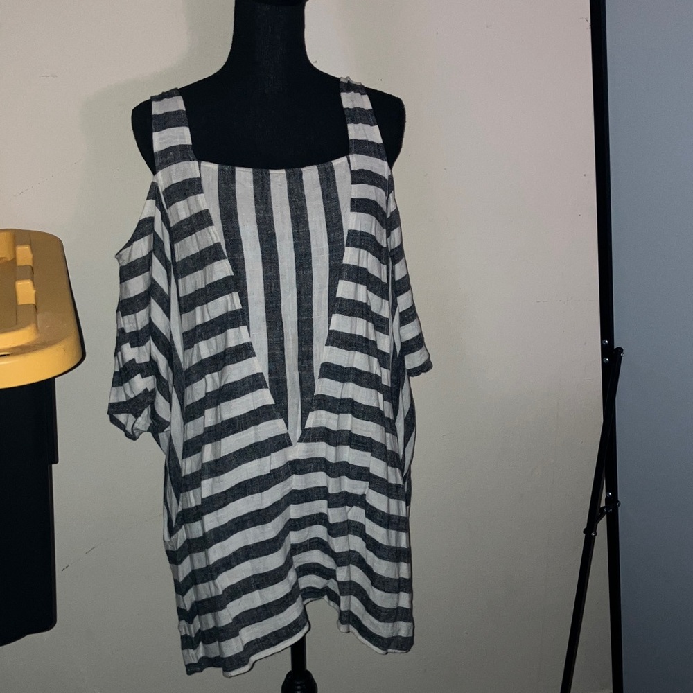 Soft Surroundings Black and White Striped Blouse